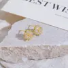 Pendientes de Botón de Fuegos Artificiales Chapados en Oro Real de 18 Quilates con Circonita Cúbica Europea y Americana Resina Aguja de Plata Pendientes de Moda de Gama Alta para Mujer