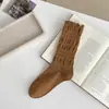 Calcetines sin Hueso para Mujer Calcetines de Felpa Otoño e Invierno Nuevos Puño de Burbuja Media Pantorrilla Calcetines de Algodón para Mujer Color Sólido Calcetines Coreanos Calcetines Largos de Encaje
