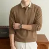 Camisa polo de manga larga para hombre, nuevo estilo otoño e invierno, con bloques de color, mezcla de lana, camiseta con cuello, al por mayor en stock