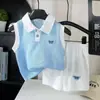 Conjunto de Chaleco de Punto Primavera y Verano Nuevo Estilo Coreano Conjunto de Chaleco de Punto para Niños y Niñas, Conjunto de Chaleco de Punto para Bebés Niñas, Ropa de Punto para Niños