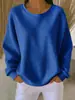 Sudadera de punto gofre con cuello redondo para mujer, nueva de 2025, corte holgado, color liso, manga larga, estilo europeo y americano, top casual