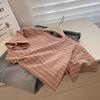 ¡Manga corta a rayas de color rosa suave para mujer! Camiseta de algodón informal de cuello redondo, holgada y adelgazante, versátil, estilo coreano de verano