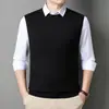Chaleco de lana transfronterizo para hombre, otoño e invierno, color liso, engrosado, cuello redondo, chaleco de lana tejido, suéter sin mangas para hombre