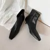 34 a 42 yardas Piel Genuina Superficie Suave Tacón Bajo Botines Transfronterizo Comercio Exterior Tallas Grandes Punta Cuadrada Adelgazantes Botas de Moda Otoño Invierno Viaje Diario Mujer