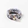 Combinação de Pulseiras de Elefante Moda Europeia e Americana Multicamadas Feitas à Mão com Contas e Pingente de Franja Pulseira de Contas de Madeira para Mulheres