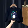 H2160# Camiseta de Manga Larga para Niños y Niñas, Ropa de Algodón Puro para Niños Pequeños, Camiseta Base para Ropa Infantil, Ropa de Otoño, Absorbe la Humedad y el Sudor
