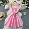 Comercio Exterior Transfronterizo Vestido de Punto Elegante Estilo Francés sin Mangas de Corte A para Mujer Falda Corta Decoración de Perlas de Verano Vestido Versátil