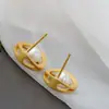 Nafoge Joyería de Plata al por Mayor con Perla Natural Pendientes de Oro Antiguo Moda Coreana Redondos Pendientes de Plata de Ley 925