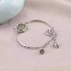 Pulsera de Estilo Étnico Adivinación Loto Simple Retro Diseño de Nicho Pulsera de Estilo Nacional Loto Plata Loto de Plata