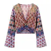 Para Ropa de Mujer de Diseño de Primavera 2025 Transfronteriza Europea y Americana Traje de Top con Estampado de Posicionamiento de Cuello en V de Alta Gama + Pantalones