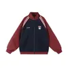 Jaqueta Raglan Americana com Gola Alta Masculina Estilo Primavera/Outono Corte Limpo Toque de Luxo Cardigan com Capuz Listrado Pesado