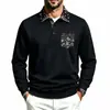2026 Moletom com Capuz Polo de Manga Longa Masculino Estampado Gola Lapela Bolso Cor Sólida Casual Pulôver Top
