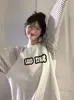 Camiseta de Manga Larga de Estilo Ins Sencilla con Estampado de Letras de Marca de Moda para Mujer con Diseño de Rayas Empalmadas de Color Contrastante Top Holgado de Cuello Redondo