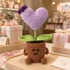 Adorno de Planta en Maceta Rosa Tejido a Mano Lindo con Manos y Pies Flor de Hilo Maceta Muñeca Decoración Creativa de Escritorio