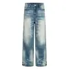 Jeans Rectos Lavados con Degradado para Hombre, Estilo Punk Trendy de Calle, Rasgados y Desgastados, Pantalones Casuales Sueltos de Pierna Ancha