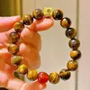 Otoño e Invierno Maillard Natural Fino Ojo de Tigre Amarillo Torre Cristal Blanco Cristal Ágata Pulsera Pulsera Auténtico Soporte Reinspección
