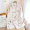 Guofeng Fibra de Bambú Pájaros Flores Primavera Verano Nuevo Pijama para Mujer talla extra Pantalones Traje de Flores Holgado Exterior