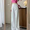 Jeans Branco Reto 2025 para Mulheres Primavera e Verão Fino Slim Design Calças de Perna Larga