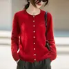 Cardigan de Tricô Gola Redonda Mistura de Lã Cashmere Outono/Inverno 2026 Manga Longa Feminino Cor Sólida Suéter de Lã Escovada