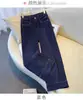 Calça Jeans Cropped de Tencel para Mulheres, Outono Fina Plus-Size Solta Emagrecedora Petite Seda de Gelo Cintura Alta Reta Perna Larga