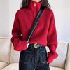 Suéter de punto para mujer, corto, de moda, con cuello alto, color liso, cintura alta y media cremallera, color Maillard