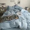 Juego de Cuatro Piezas de Algodón Lavable Suave Súper Suave Color Liso para Dormir Ropa de Cama Juego de Tres Piezas para Dormitorio de Estudiantes Sábana Ajustable Sábana Plana Funda Nórdica Venta al por Mayor