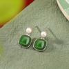 Pendientes de plata de ley S925 con jaspe hetiano chapado en oro y perlas, estilo vintage, sencillos, cuadrados y redondos.