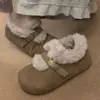 Colección de invierno 2026 estilo coreano: Pantuflas estilo Birkenstock para mujer que aumentan la altura, forradas de felpa, zapatos de felpa y zapatos cálidos de algodón