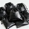 Bolsa de Lona con Cordón Estampado de Lichi, Bolsa de Piel Impermeable con Cordón en Negro, Bolsa de Almacenamiento Portátil Personalizada para Auriculares y Cables de Alimentación