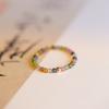 Anillo de Turmalina Arcoíris Ultrafino de 2 mm para Mujer Pequeñas Cuentas Redondas de Turmalina Oro de 14K Anillo Colorido de Otoño e Invierno Anillo al Por Mayor