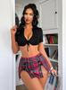 Novedad Transfronteriza Más Vendida Conjunto de Lencería Erótica Sexy de Seda de Leche con Falda a Cuadros Atuendo de Estudiante Dulce y Lindo para Mujeres