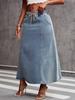 Saia Jeans Feminina Europeia e Americana Cross-Border Foto Real Ins Verão Casual Lavada Cintura com Cordão Saia Jeans