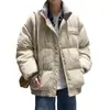 Chaqueta de pana de algodón retro japonesa para hombre, abrigo de algodón engrosado con cuello alto y parche de letras para otoño e invierno