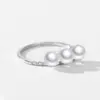 Anel de Pérola de Prata Esterlina S925 Levemente Luxuoso de Alta Qualidade para Mulheres, Anel de Joia Zircônia Microincrustada Estilo Trendy Ins