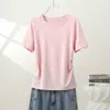 Camiseta de Manga Corta con Hombro Normal Estilo Europeo y Americano para Mujer Verano Diseño Adelgazante Cintura Fruncida Bodycon Top Base