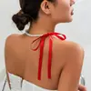 Joyería Transfronteriza Europea y Americana Más Vendida Collar de Perlas de Lujo Ligero Estilo Dulce y Fresco Cadena para Clavícula con Lazo de Cinta Amor