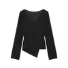 Ropa de mujer transfronteriza 2026 Moda europea y americana casual ajustada irregular cuello de corbata cuello en V profundo manga larga camisa para mujer K526243