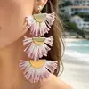 Joyería de Estilo Europeo y Americano, Pendientes de Girasol de Rafia Hechos a Mano, Pendientes Grandes Exagerados de Flor, Joyería de Estilo Festivo al por Mayor
