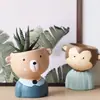 Celebridad de internet escritorio caricatura oso cabeza torcida muñeco transpirable pintado cerámica planta suculenta maceta pequeña interior decoración del hogar