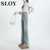 Jeans Feminino 2025 Primavera Novo Design Sensível Rasgos Micro Fenda Cintura Alta Slim-Fit Calças Slim-Fit