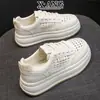 Zapatos Blancos de Cuero de Vaca de Primera Capa con Suela Gruesa para Mujer, Zapatos de Verano Transpirables Calados, Sandalias Deportivas, Tenis Casuales para Mujer