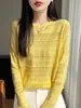 Transfronterizo Otoño 2026 Nuevo Estilo Coreano Suéter de Punto Hueco Cuello Redondo para Mujer Cáscara de Lana Suéter Pulóver Delgado