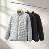 Chaqueta ligera de plumón con cuello alto para hombre y mujer, abrigo cálido de plumón acanalado para otoño e invierno, 90% plumón de pato blanco, capa interior de alta gama para un cortavientos