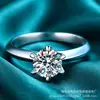 Anel Moissanite Clássico com Seis Garras Banhado a Platina em Prata de Lei S925 Joias de Prata Femininas Transmissão ao Vivo 3 Quilates com Certificado