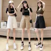 Nuevos pantalones de trabajo versátiles, pantalones de pierna ancha, shorts de cintura alta con cinturón, pantalones de longitud media para usar en verano