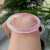 Pulseira de calcedônia rosa natural para mulheres, pulseira fina redonda de ágata rosa translúcida, pulseira de calcedônia rosa em cor degradê de tulipa