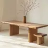 Mesa de Comedor de Madera Maciza Estilo Wabi-Sabi para Uso en el Hogar, Mesa Grande de Tablero de Cerezo de Diseñador, Escritorio de Roble Rojo y Blanco, Rectangular