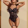 Conjunto de Lencería Bodysuit de Encaje Transparente sin Tirantes Abertura en la Entrepierna Sexy Listo para Exportación Existencias Disponibles Suministro Directo de Fábrica