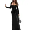 Con Busto Acolchado Diseño Vanguardista Cuello Halter Patchwork Manga Larga Falso Dos Piezas Vestido Faldas Largas de Moda Estilo Europeo y Americano