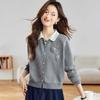 Cardigan de Tricô com Gola Peter Pan para Mulheres Primavera e Outono 2025 Novo Estilo Jaqueta Suéter Curta Top com Lapela